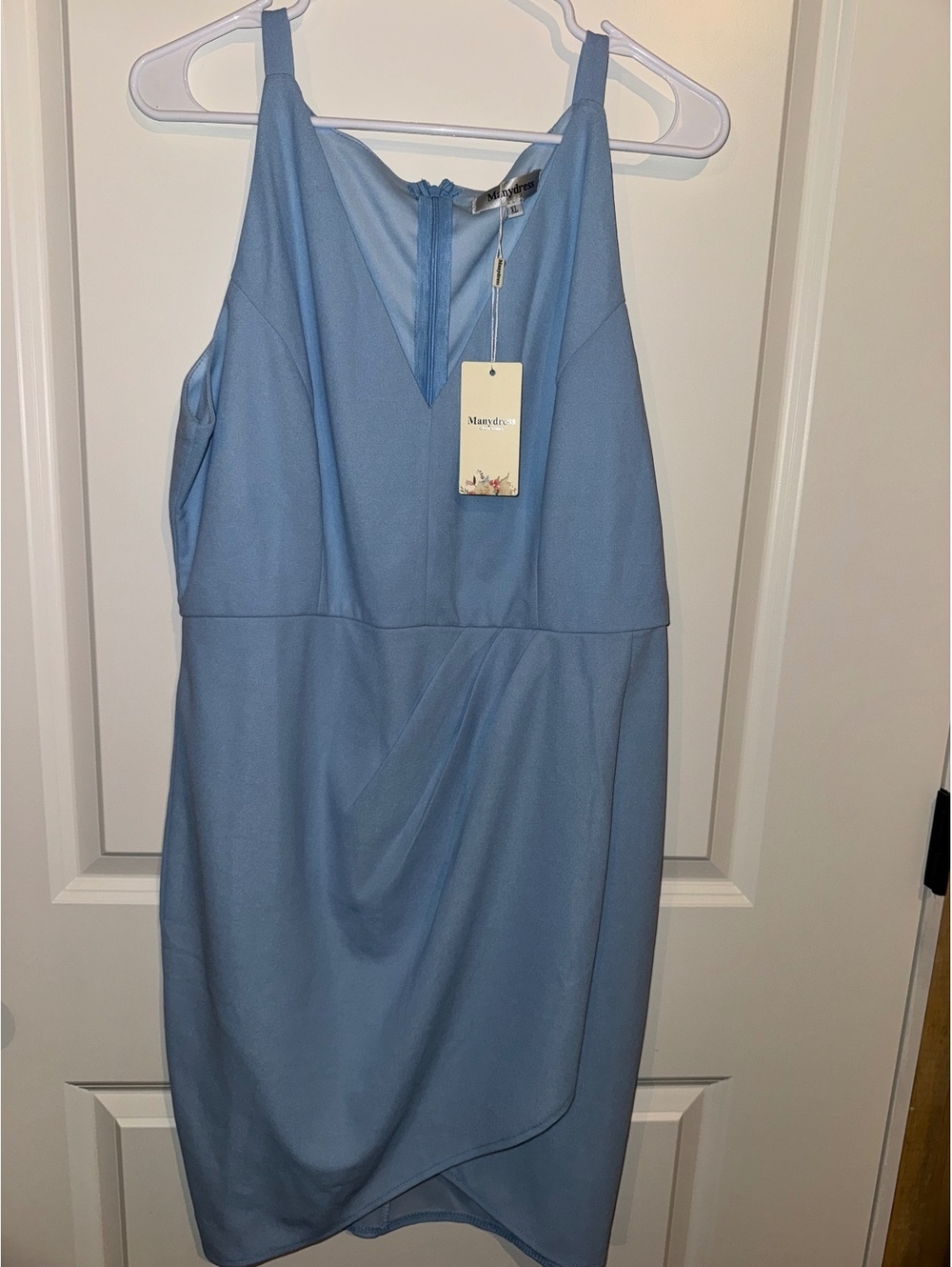 Manydress Light Blue Sleeveless Wrap-Style Dress XL